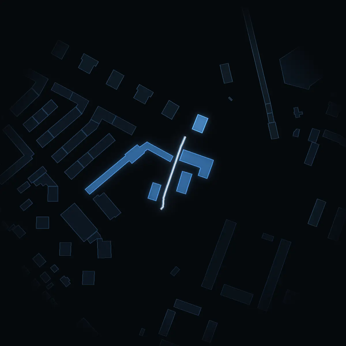 The street at night: Klövervägen drawn in white, its buildings lit in the colour of their area’s income