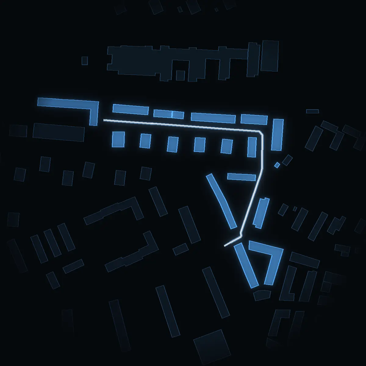 The street at night: Lundagatan drawn in white, its buildings lit in the colour of their area’s income