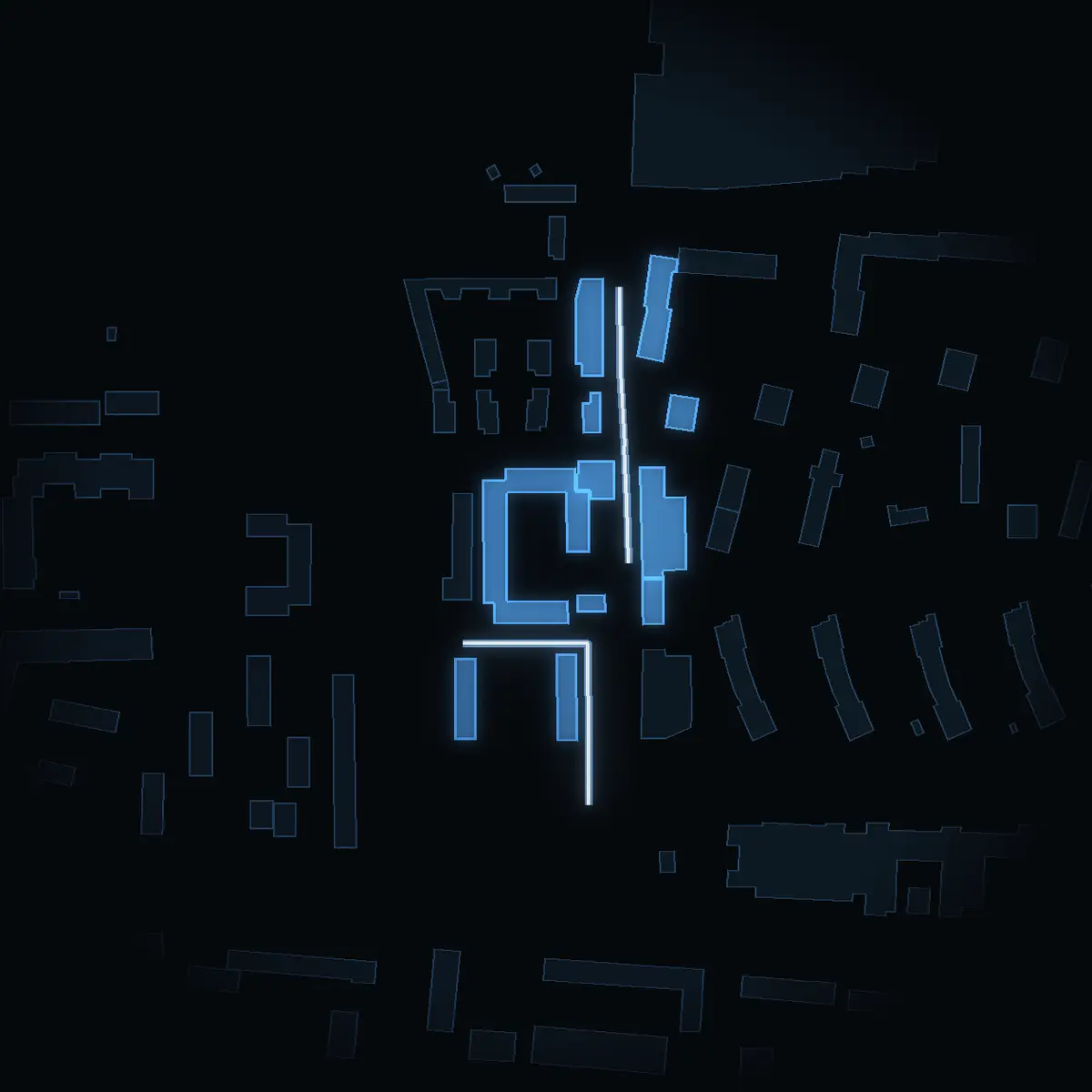 The street at night: Skytteholmsvägen drawn in white, its buildings lit in the colour of their area’s income
