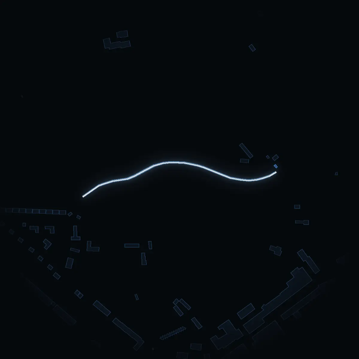 The street at night: Solregnsvägen drawn in white, its buildings lit in the colour of their area’s income