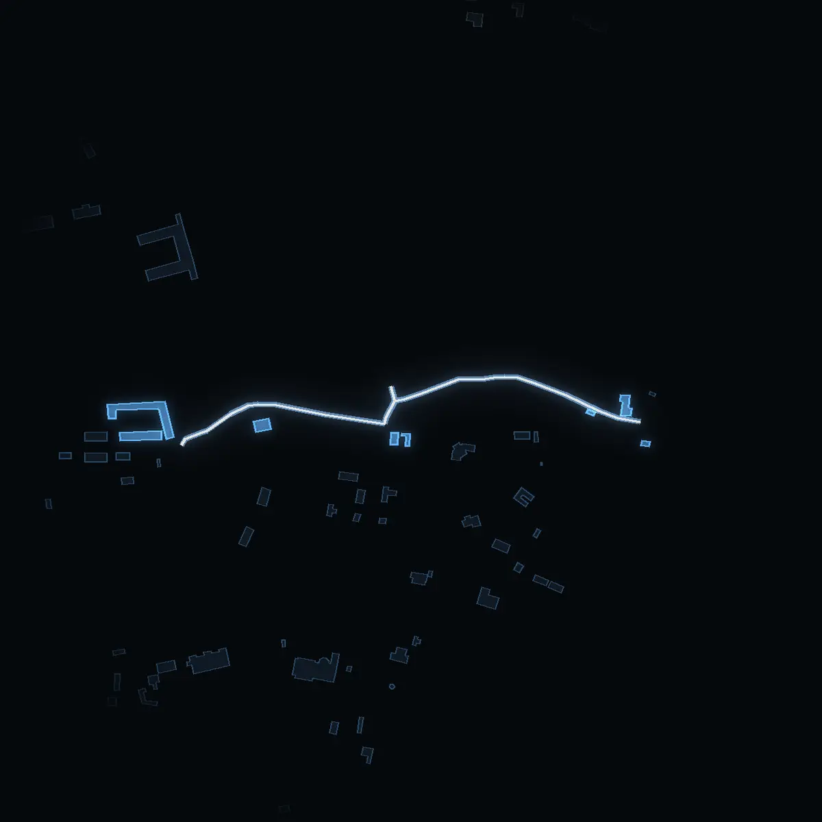 The street at night: Svalkanstigen drawn in white, its buildings lit in the colour of their area’s income