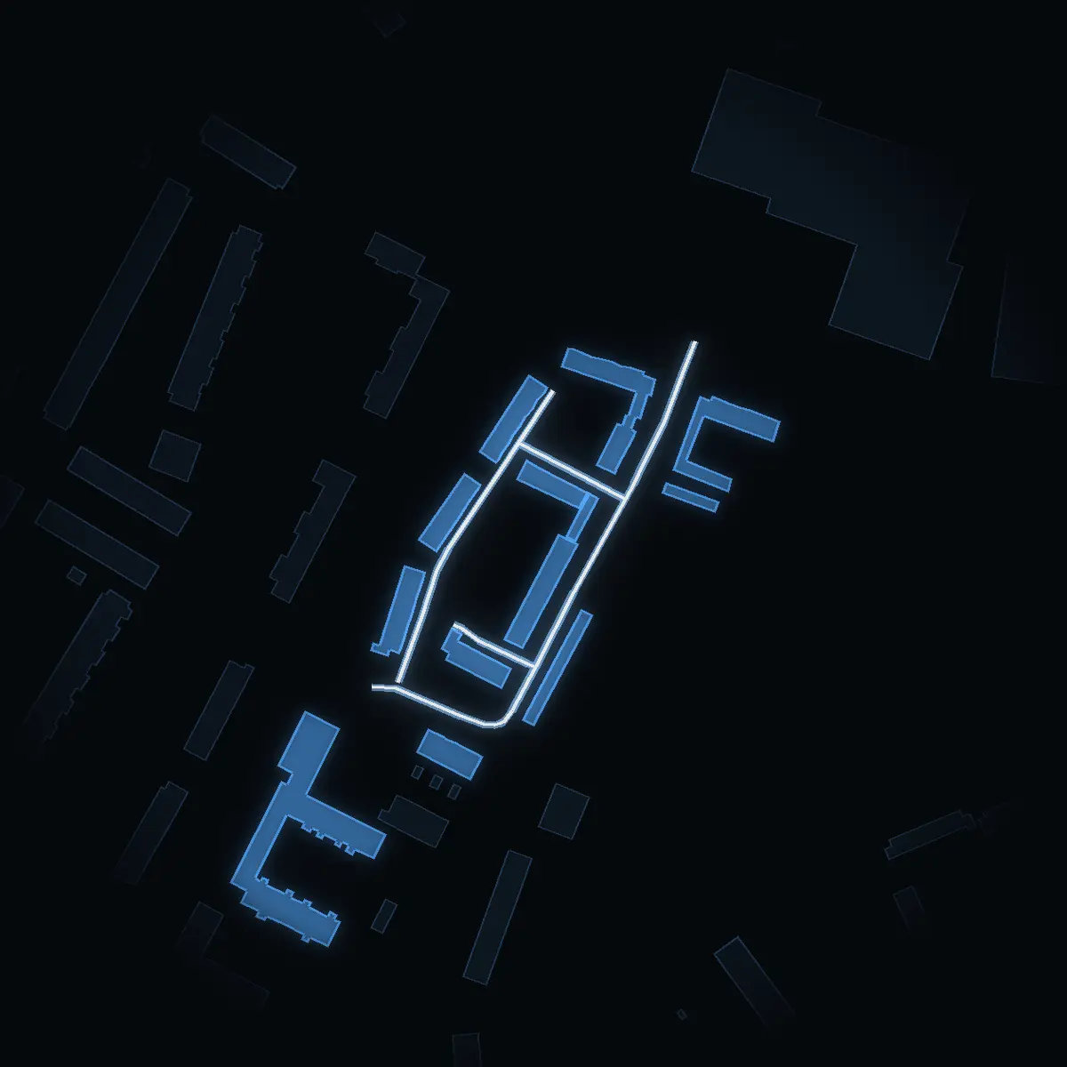 The street at night: Arvikagatan drawn in white, its buildings lit in the colour of their area’s income