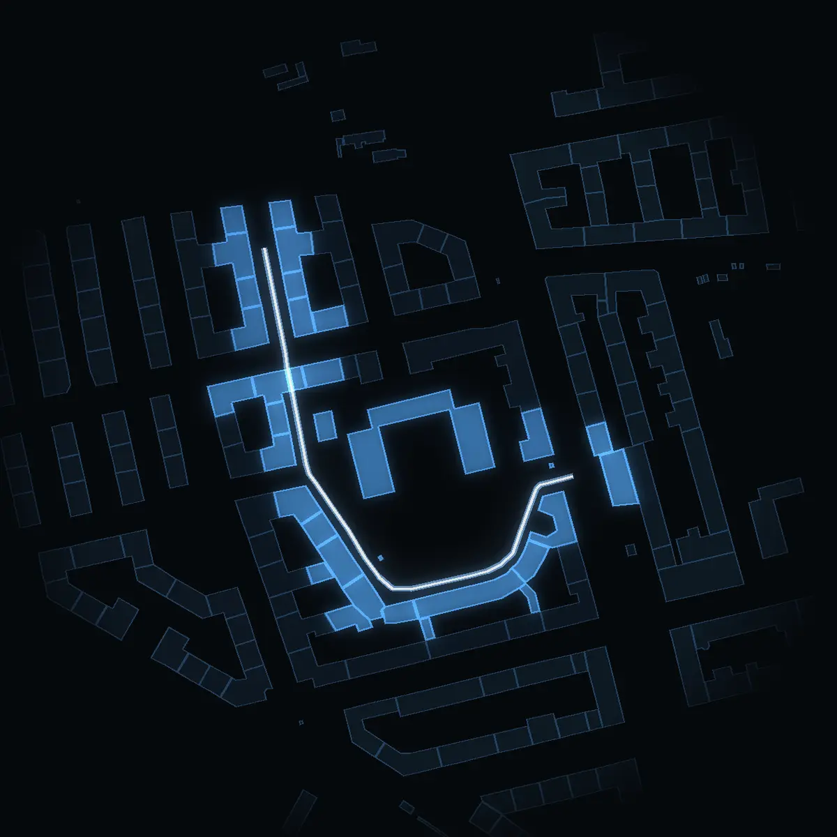 The street at night: Folkskolegatan drawn in white, its buildings lit in the colour of their area’s income
