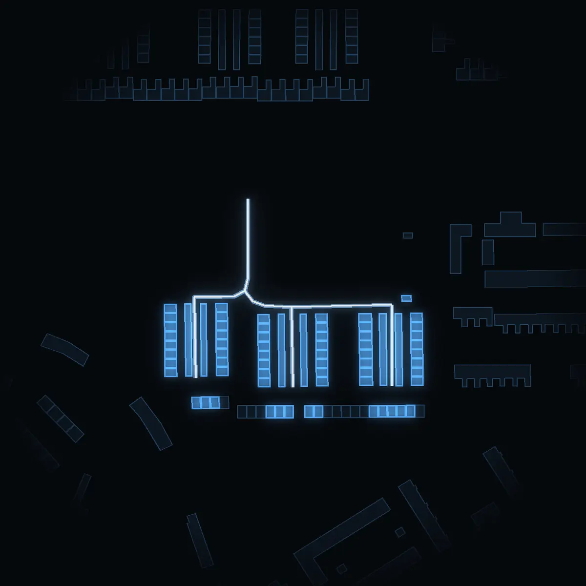 The street at night: Mickel Bagares Gränd drawn in white, its buildings lit in the colour of their area’s income