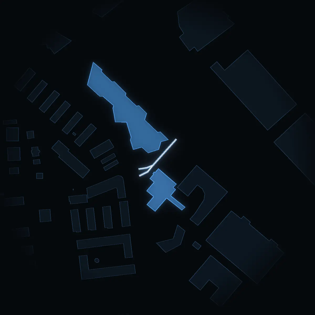The street at night: Cirkusgränd drawn in white, its buildings lit in the colour of their area’s income