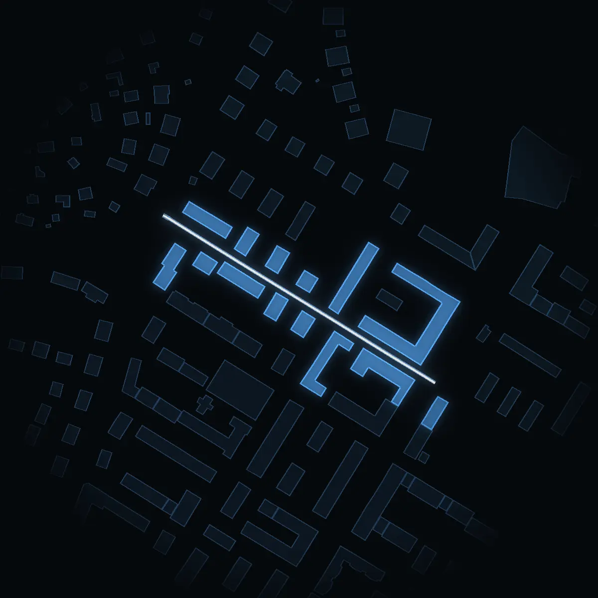 The street at night: Eliegatan drawn in white, its buildings lit in the colour of their area’s income