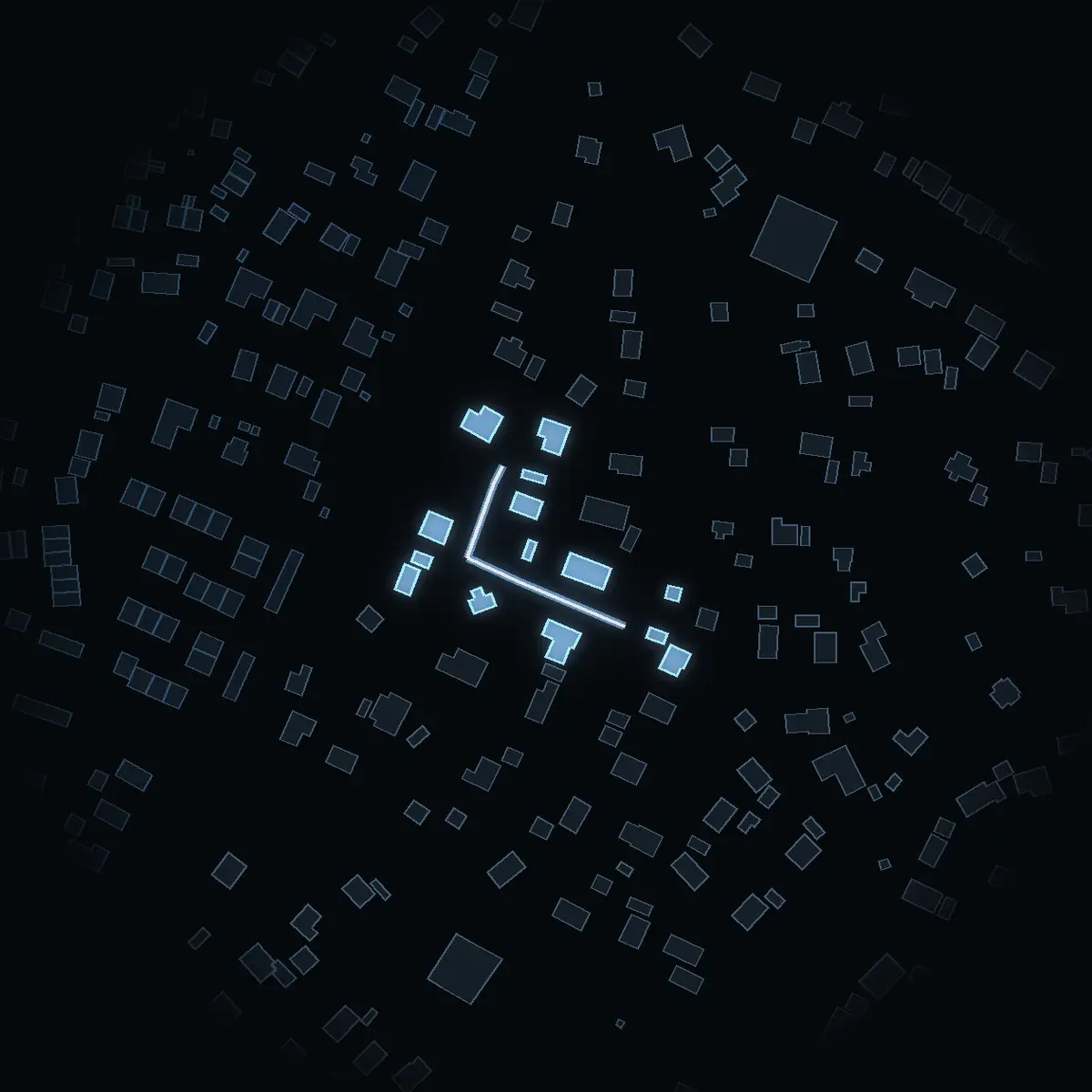 The street at night: Brunnsgränd drawn in white, its buildings lit in the colour of their area’s income