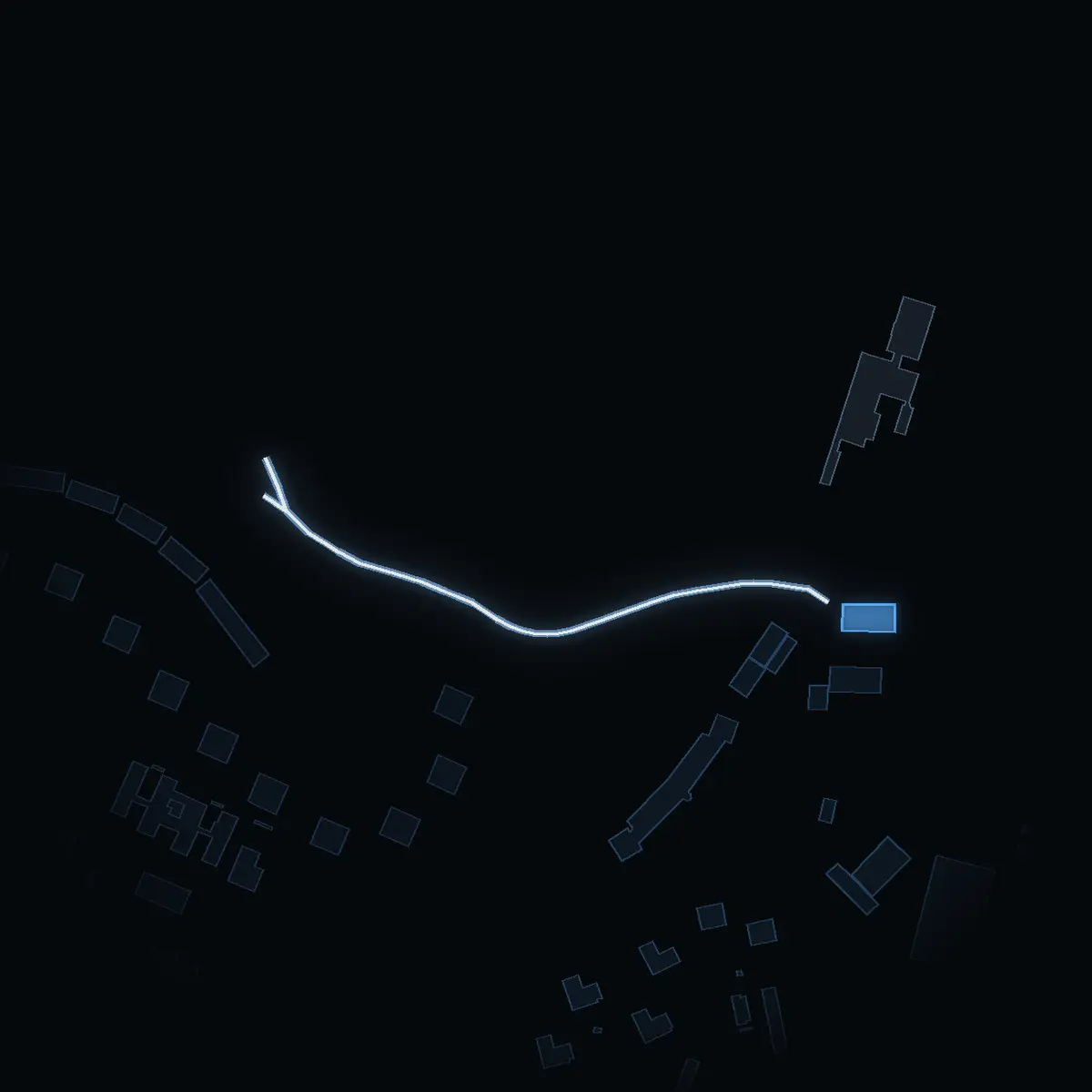 The street at night: Flygstigen drawn in white, its buildings lit in the colour of their area’s income
