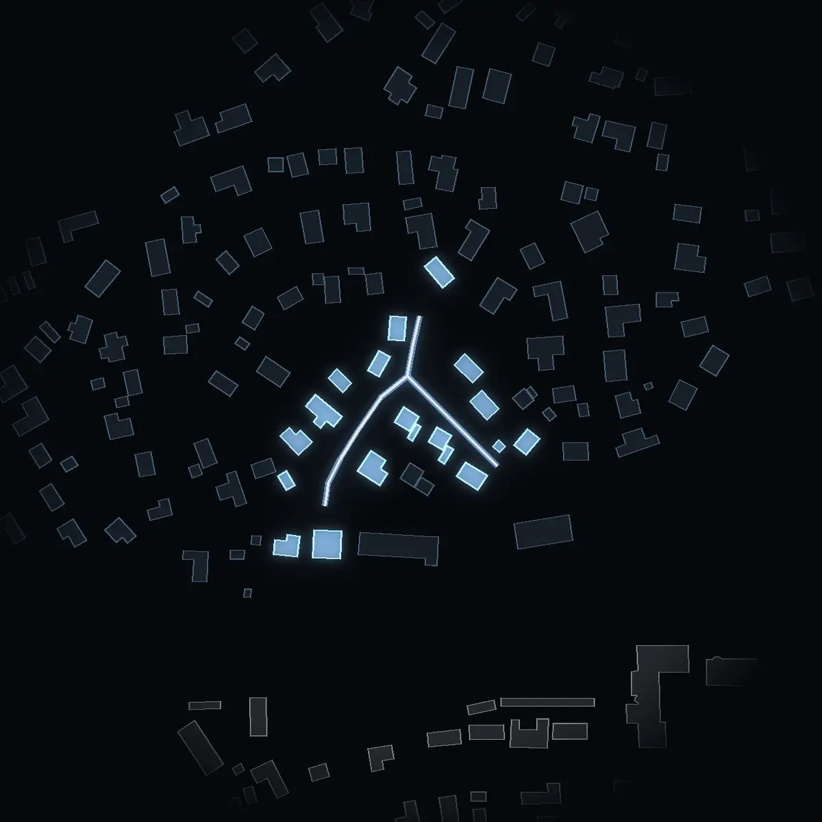 The street at night: Gamla Hägernäsvägen drawn in white, its buildings lit in the colour of their area’s income