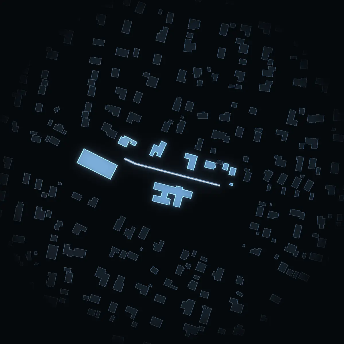 The street at night: Hasselgränd drawn in white, its buildings lit in the colour of their area’s income