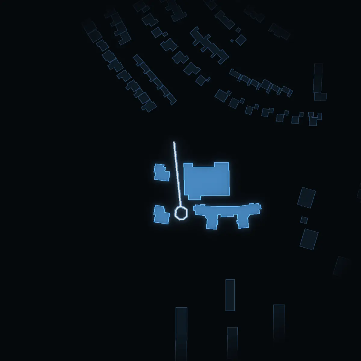 The street at night: Kuttervägen drawn in white, its buildings lit in the colour of their area’s income
