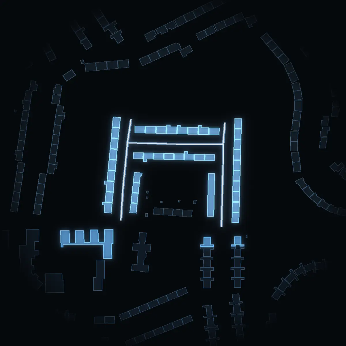 The street at night: Ladugårdsvägen drawn in white, its buildings lit in the colour of their area’s income