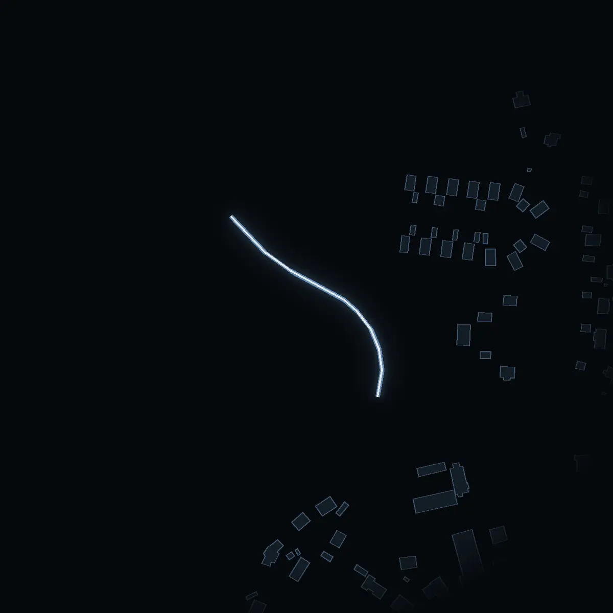 The street at night: Norra stillhetens väg drawn in white, its buildings lit in the colour of their area’s income