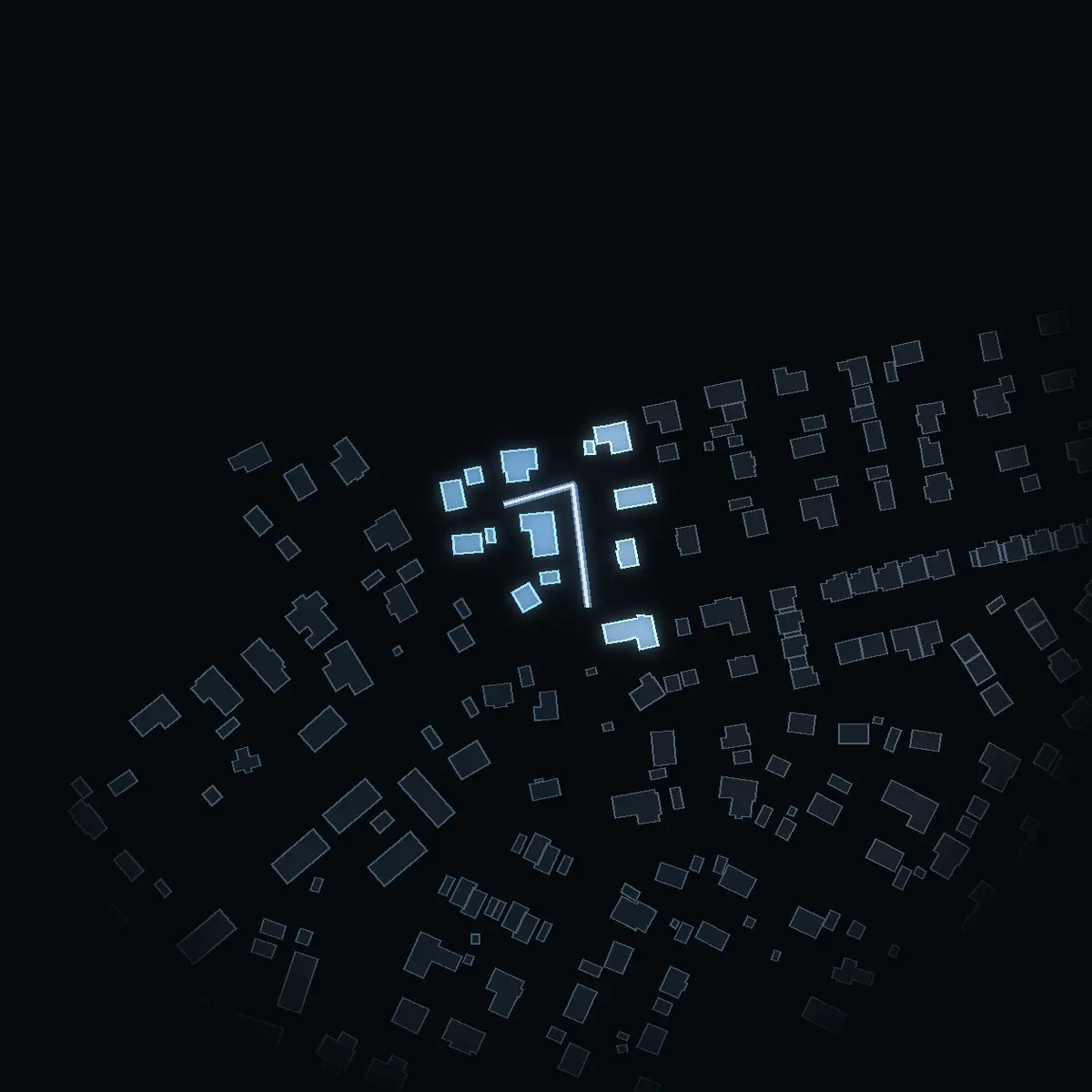 The street at night: Värngränd drawn in white, its buildings lit in the colour of their area’s income