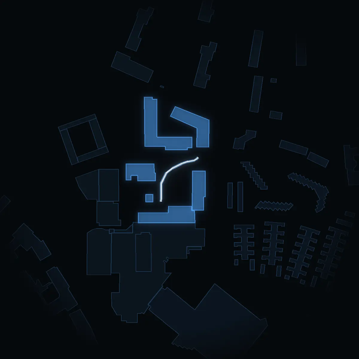 The street at night: Forelltorget drawn in white, its buildings lit in the colour of their area’s income