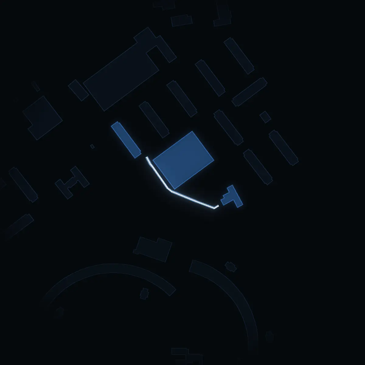 The street at night: Granbacksvägen drawn in white, its buildings lit in the colour of their area’s income