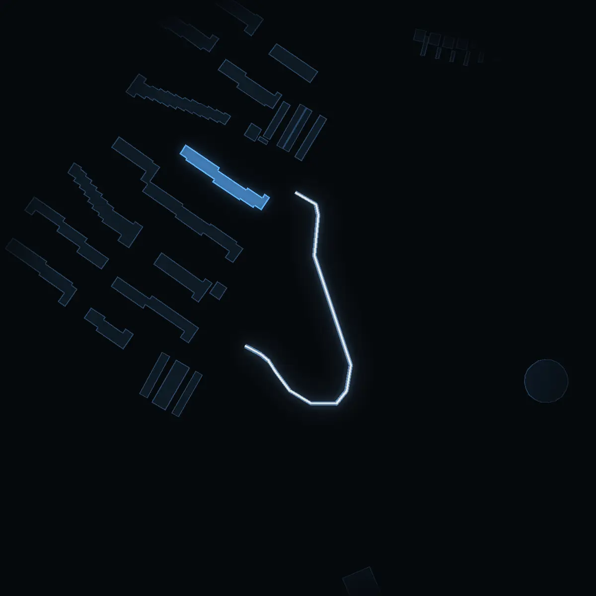 The street at night: Logvägen drawn in white, its buildings lit in the colour of their area’s income