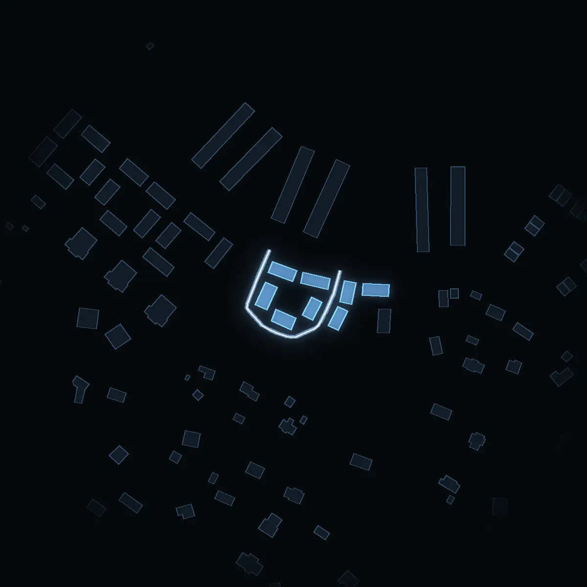 The street at night: Lövängsgränd drawn in white, its buildings lit in the colour of their area’s income