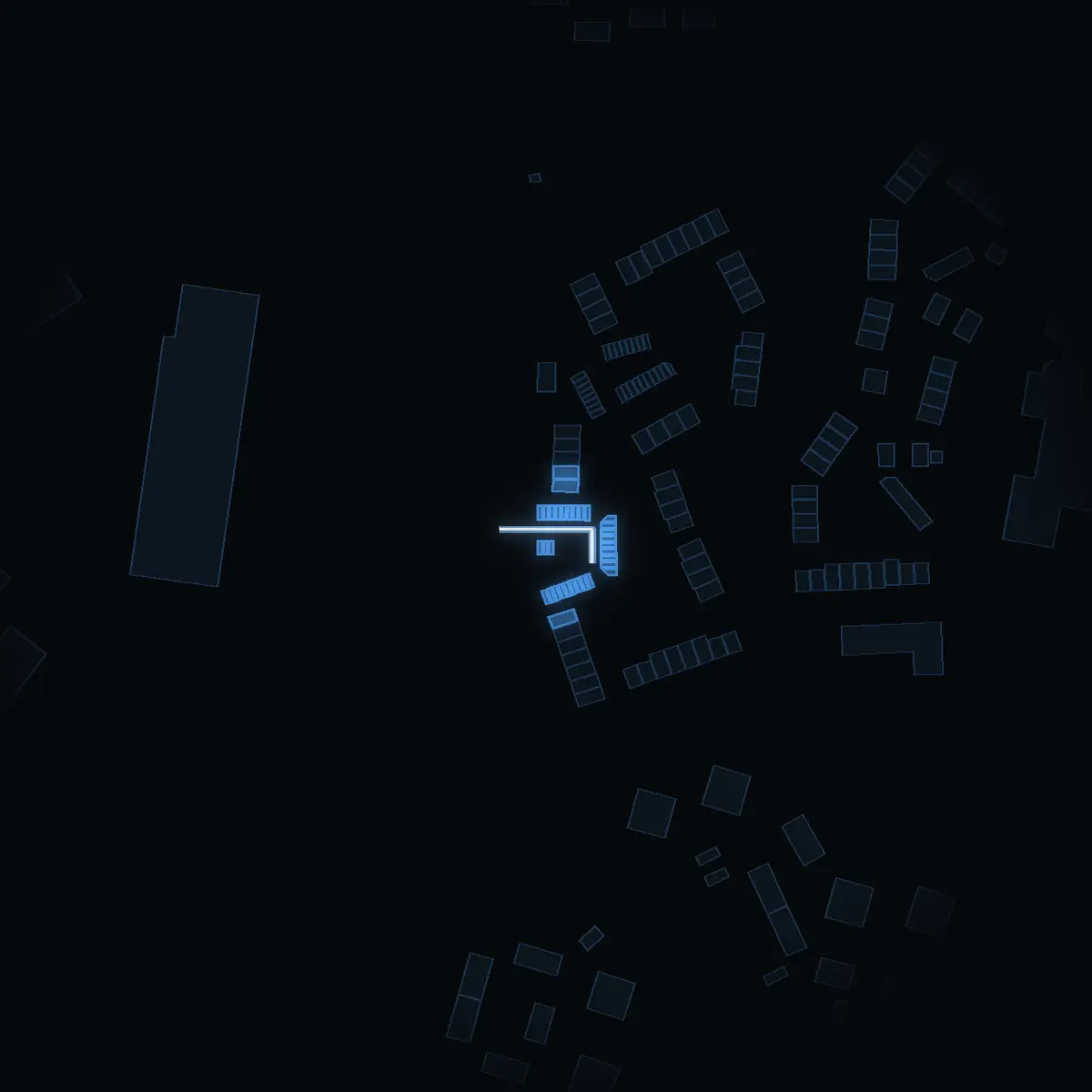 The street at night: Blockflöjtstigen drawn in white, its buildings lit in the colour of their area’s income