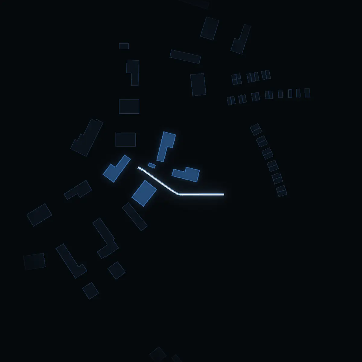 The street at night: Frälsevägen drawn in white, its buildings lit in the colour of their area’s income
