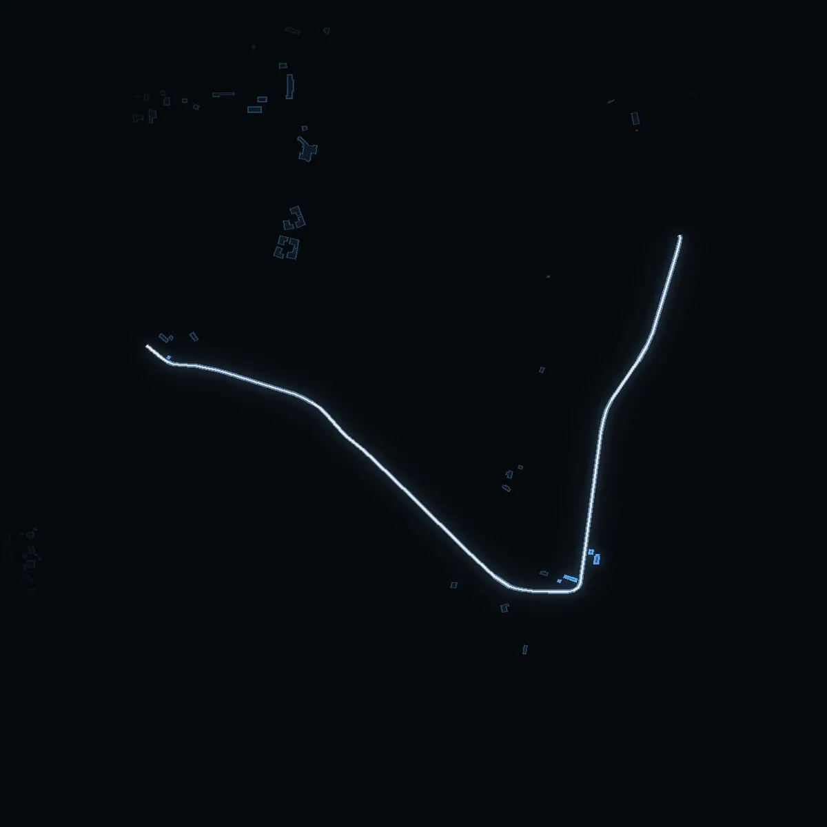 The street at night: Hällkanavägen drawn in white, its buildings lit in the colour of their area’s income