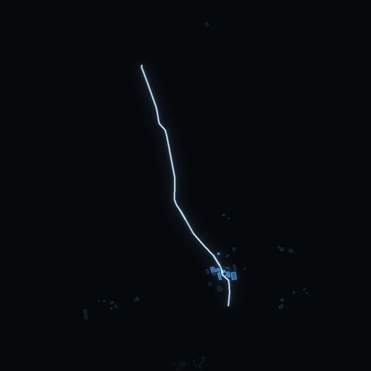 The street at night: Hållundavägen drawn in white, its buildings lit in the colour of their area’s income