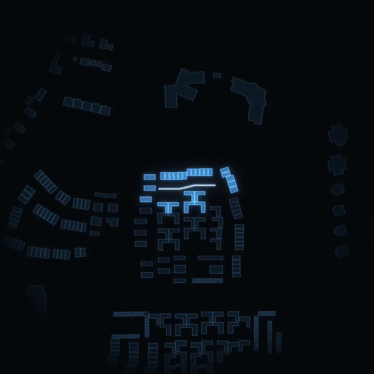 The street at night: Kalkstigen drawn in white, its buildings lit in the colour of their area’s income