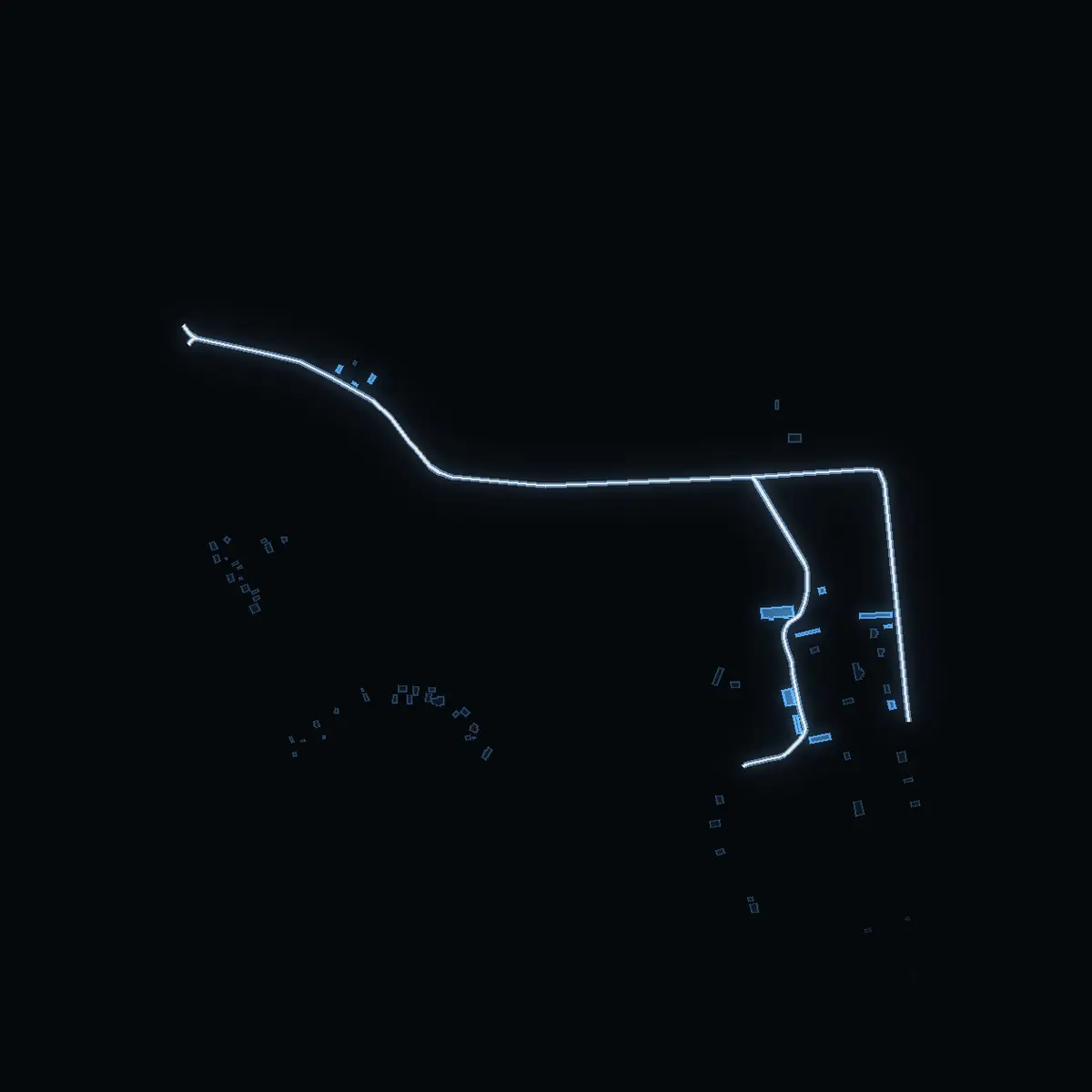 The street at night: Öråkersvägen drawn in white, its buildings lit in the colour of their area’s income