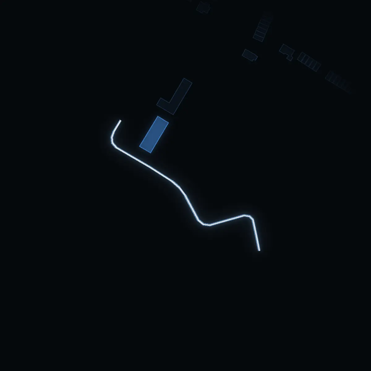 The street at night: Stenkaksvägen drawn in white, its buildings lit in the colour of their area’s income