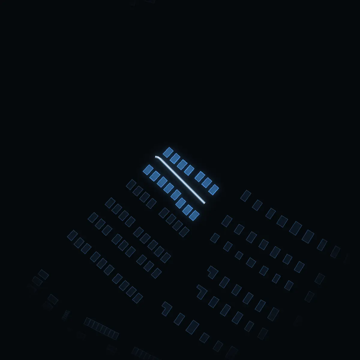 The street at night: Torrnålsvägen drawn in white, its buildings lit in the colour of their area’s income