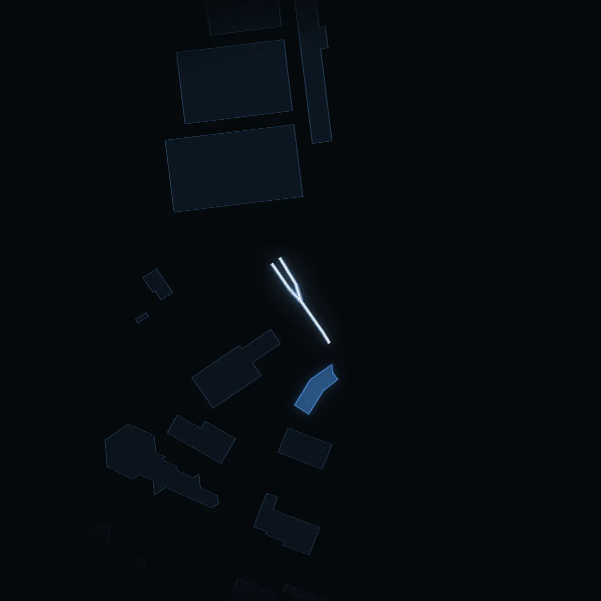 The street at night: Bergkällavägen drawn in white, its buildings lit in the colour of their area’s income