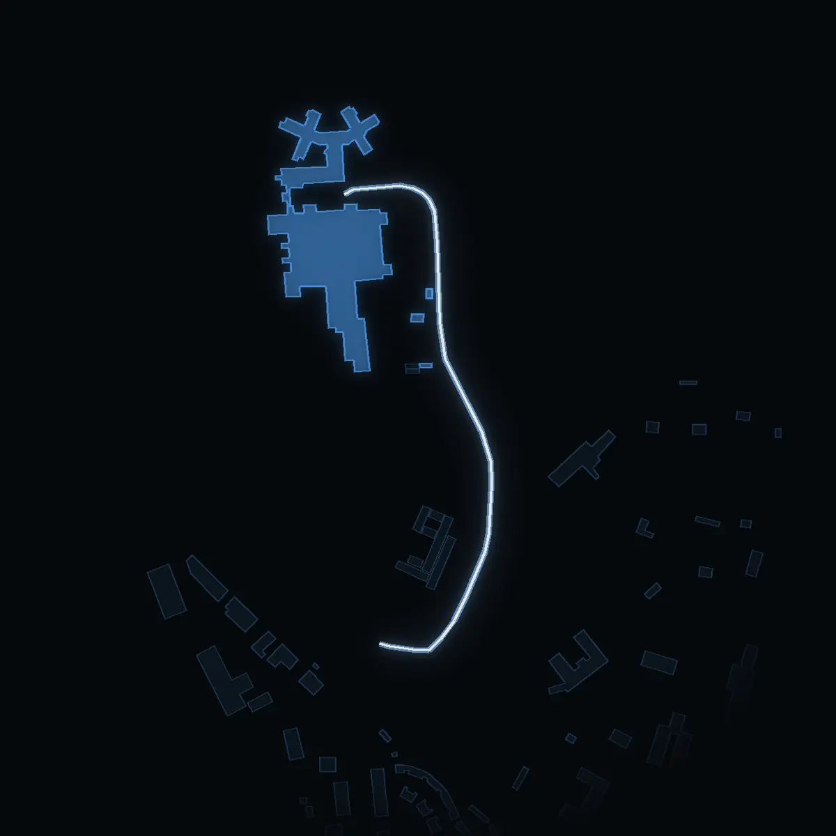 The street at night: Doktor Ziegerts väg drawn in white, its buildings lit in the colour of their area’s income