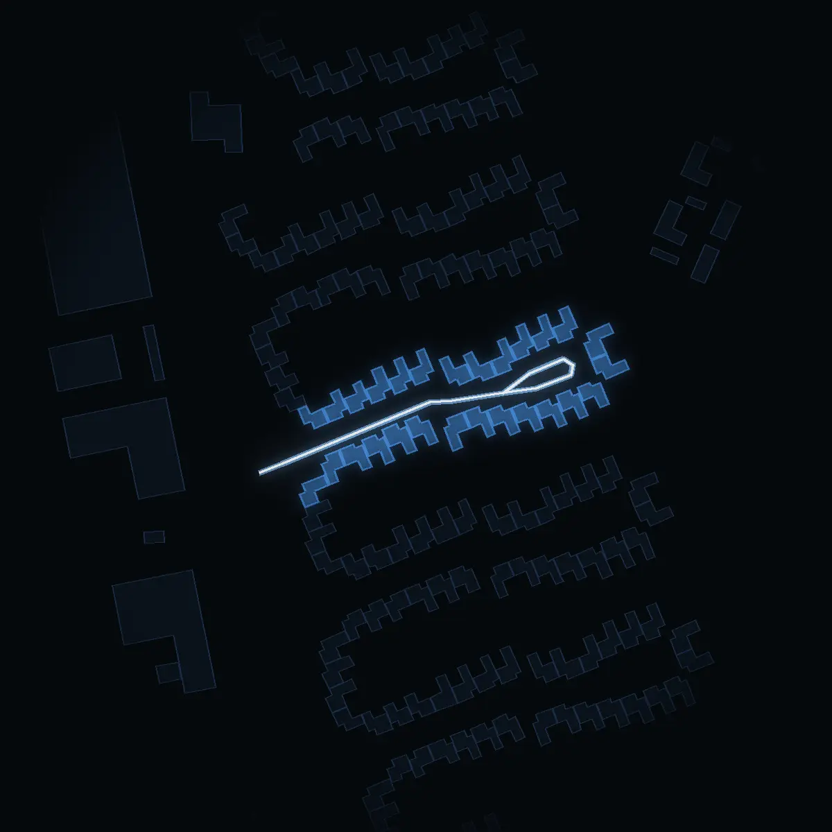 The street at night: Kårstagränd drawn in white, its buildings lit in the colour of their area’s income