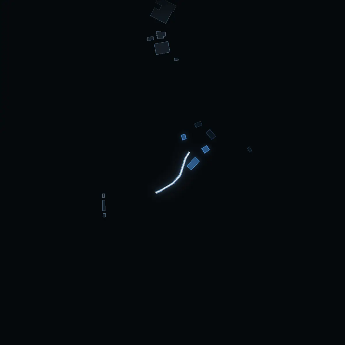 The street at night: Nytorpsvägen drawn in white, its buildings lit in the colour of their area’s income