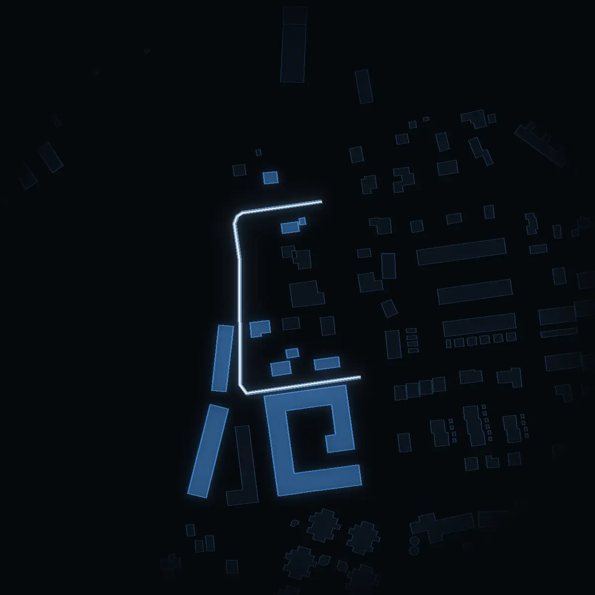 The street at night: Tegelvägen drawn in white, its buildings lit in the colour of their area’s income