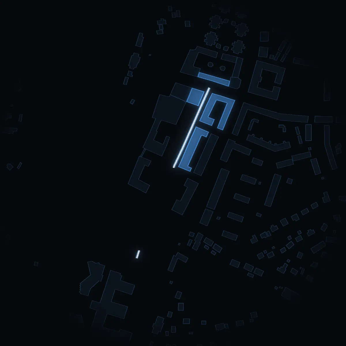 The street at night: Upplysningens väg drawn in white, its buildings lit in the colour of their area’s income