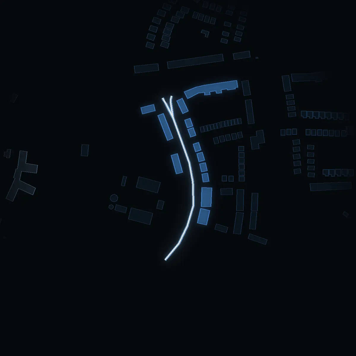 The street at night: Vällstavägen drawn in white, its buildings lit in the colour of their area’s income