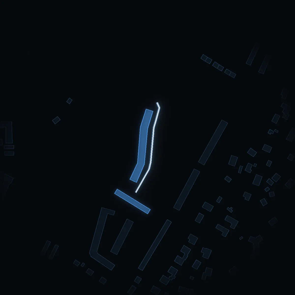 The street at night: Vaxmyravägen drawn in white, its buildings lit in the colour of their area’s income