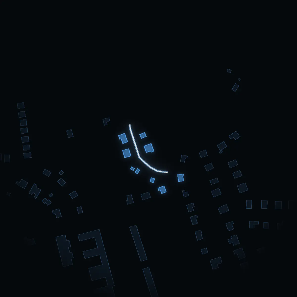 The street at night: Björkvägen drawn in white, its buildings lit in the colour of their area’s income