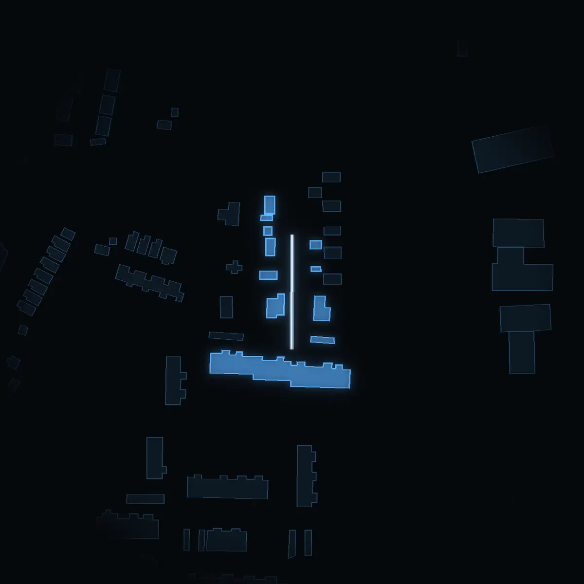 The street at night: Fjällvägen drawn in white, its buildings lit in the colour of their area’s income