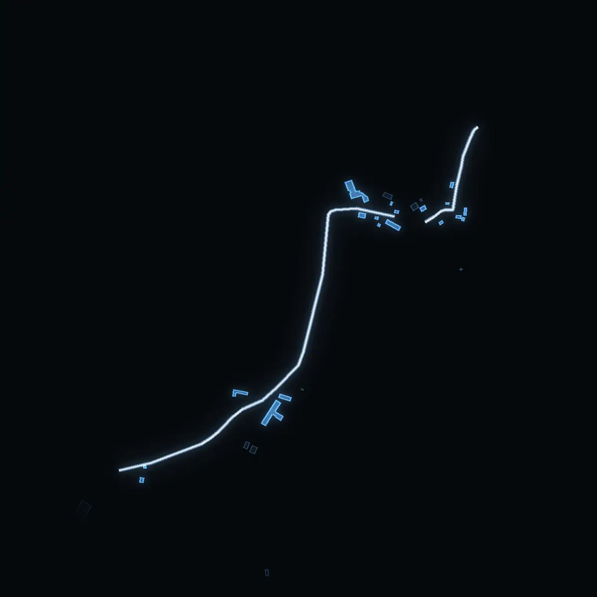 The street at night: Fredenvägen drawn in white, its buildings lit in the colour of their area’s income