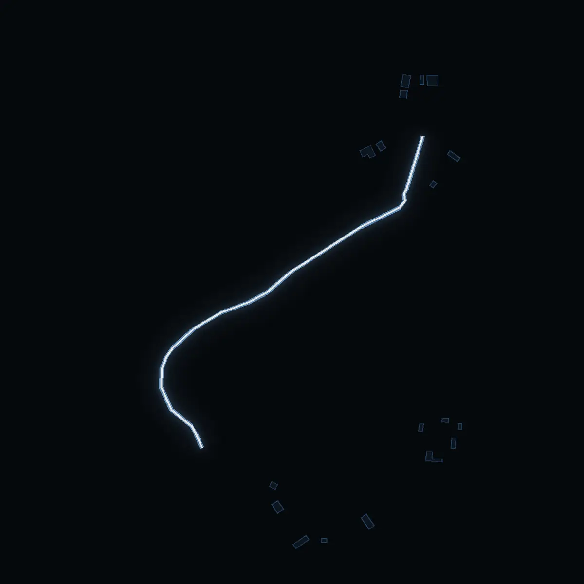 The street at night: Lindholmens gårdsväg drawn in white, its buildings lit in the colour of their area’s income