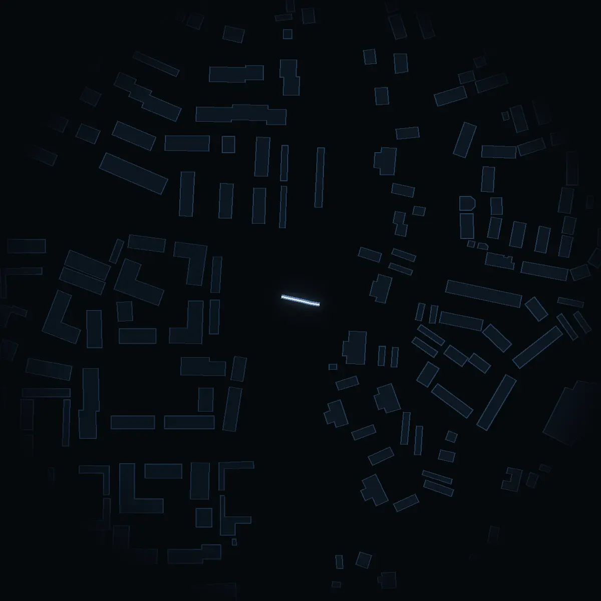 The street at night: Takpannevägen/Murstenvägen drawn in white, its buildings lit in the colour of their area’s income