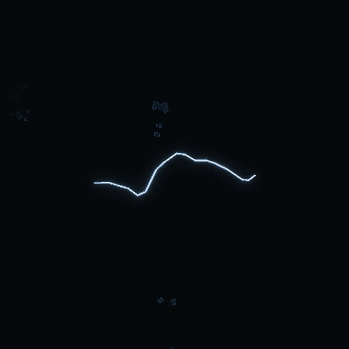 The street at night: Alnäsvägen drawn in white, its buildings lit in the colour of their area’s income