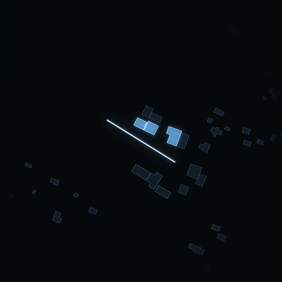 The street at night: Återvallsvägen drawn in white, its buildings lit in the colour of their area’s income