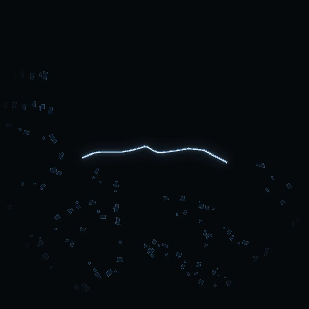 The street at night: Badstigen drawn in white, its buildings lit in the colour of their area’s income