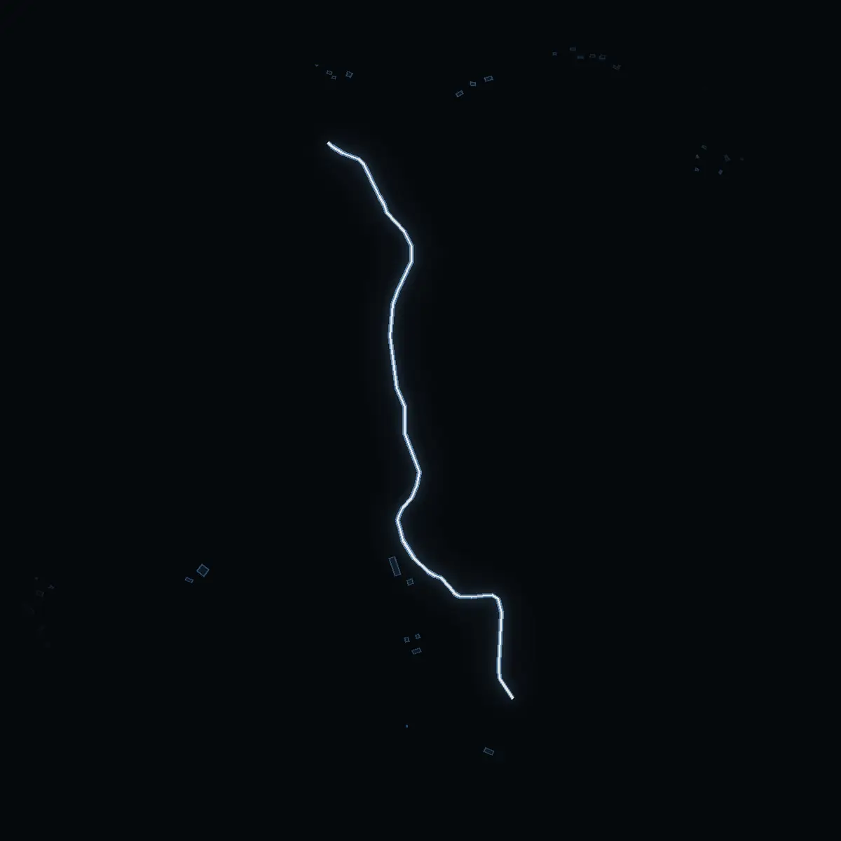 The street at night: Bergviksvägen drawn in white, its buildings lit in the colour of their area’s income