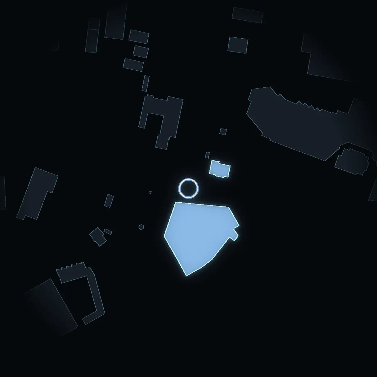 The street at night: Cirkulationsplats Mölnvik N drawn in white, its buildings lit in the colour of their area’s income