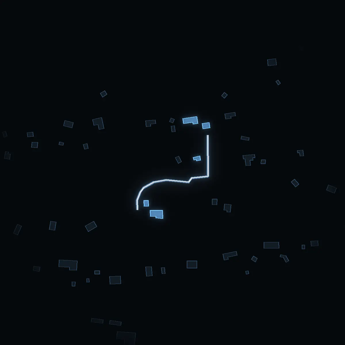 The street at night: Dalripans väg drawn in white, its buildings lit in the colour of their area’s income