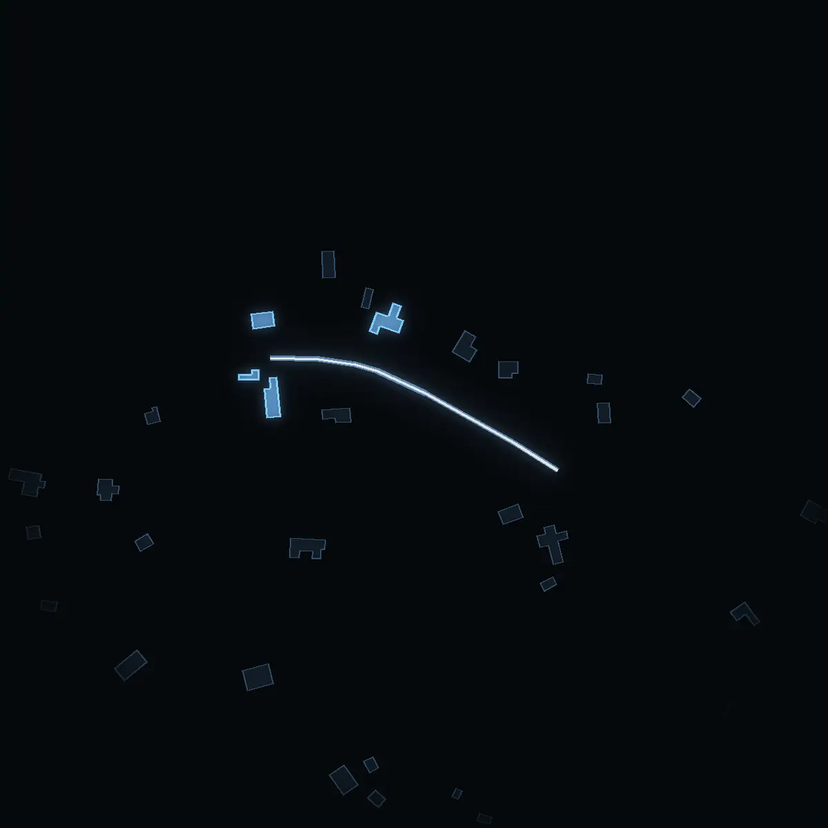 Gatan nattetid: Degermossevägen inritad i vitt, husen tända i färgen för områdets inkomst